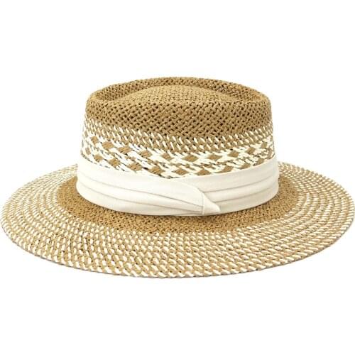 2021 New Summer Women Wide Brim Seagrass Straw Hat Fashion Lady Kentucky Derby Sun Hats Boater Panama Beach Cap
