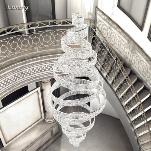 Modern Staircase Chandeliers For Living Room Lobby Club Luxury Ring Lights Large Home Decor Lighting Fixture Led Crystal Lamps