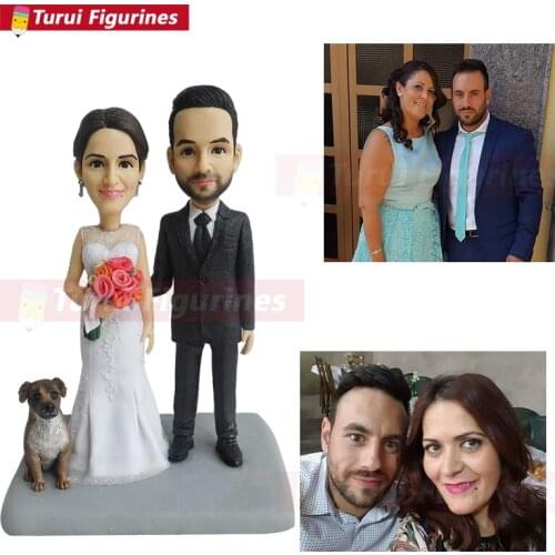 Wedding cake topper with dog figurine make a Custom bobblehead mini me dog statue couple figurine custom bobblehead wedding topp