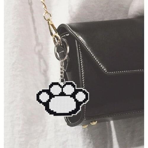 Creative Bead Embroidery Keychain Stamped Needlework Handmade Print Cartoon Key Ring Bead Cross Stitch DIY Kit Decor