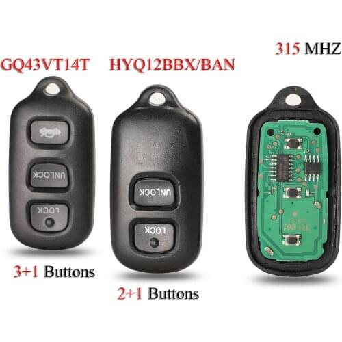 Kutery 10PCS/Lot Remote Smart Car Key For Toyota Camry Corolla Sienna 3/4Buttons 315Mhz GQ43VT14T HYQ12BBX HYQ12BAN HYQ1512Y
