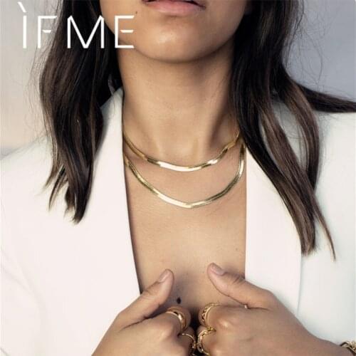 IF ME Fashion Double Layered Gold Snake Chain Necklace for Women Bohemian Choker Link Chain Pendant Necklaces Party Jewelry New