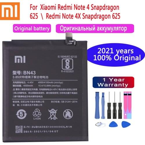 Xiaomi Original Replacement Phone Battery 4000mAh BN43 For Xiaomi Redmi Note 4X / Note 4 global Snapdragon 625 Phone Battery