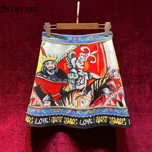Svoryxiu Runway Fashion Summer Vintage A Line Mini Skirt Womens Warrior Print Letter Print Crystal Diamond Skirt