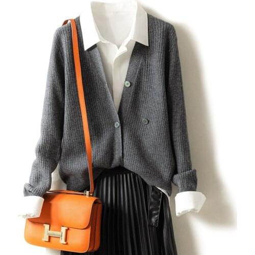 Spring and Autumn Sweater Womens V-neck Wool cardigan women