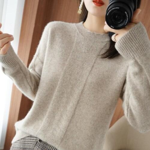 2021 autumn/winter new womens pullover casual XXL 100% wool sweater loose Korean round neck cashmere sweater womens thick top
