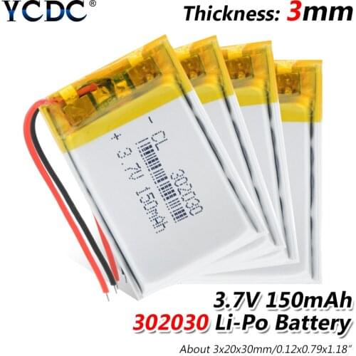 2020 New 1/2/4pcs 302030 Lithium Polymer Batteies 3.7V 150mAH 302030 Lipo Battery For Recording Pen Headsets LED Light