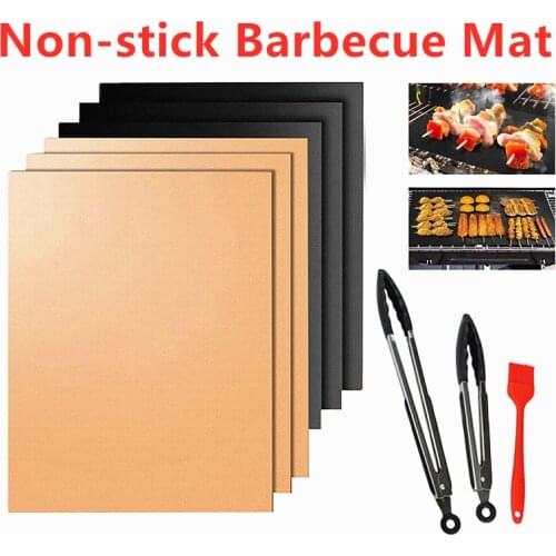 1PC Non-stick Barbecue Mat Reusable Heat-Resistant BBQ Baking Pad Covers Foil Oilpaper With Food Clip Oil Brush BBQ Liner Tools