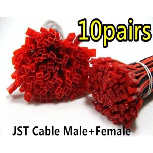 10pairs 100mm JST Connector Plug Cable Male+Female with 22 AWG for RC Battery Auto E-Bike boat LCD LED