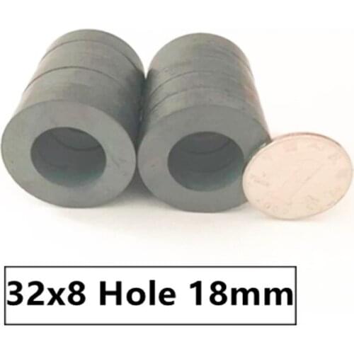 10PCS/LOT Y30 Ring Ferrite Magnet 32*8 Hole 18 mm Permanent magnet 32X8 Black Round Speaker Magnets 32x8-18