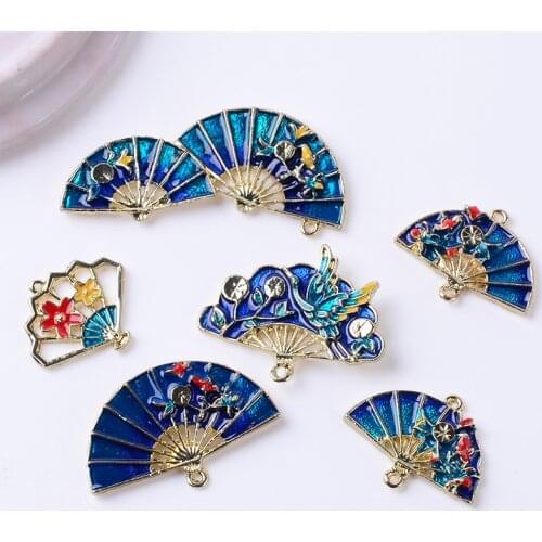 10 Pieces Vintage Metal Enamel Hand Fan Pendant Connector Diy Jewelry Accessories