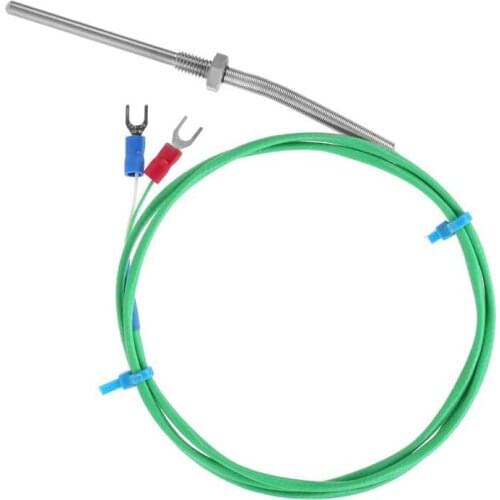1m 2m 3m K Type Thermocouple Probe Twisted Pair Shielded Screw Temperature Sensor 0-200 Celsius Green Color M6X50mm