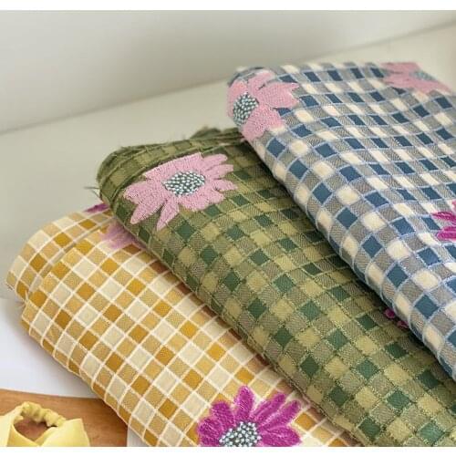 50cm*145cm/piece,Lattice Flower Embroidery Cotton Hemp Cloth,Clothing,Bag,Doll,Tablecloth,Curtain Fabric,DIY Handmade Materials
