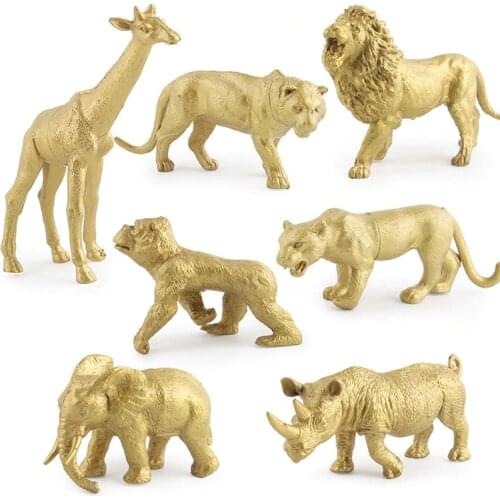 7Pcs/Set Simulation Mini Wild Zoo Animal Figure Model Plastic Lion Tiger Orangutan Rhino Leopard Elephant Giraffe Toy