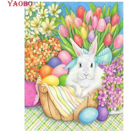 Full drill square round diamond painting mosaic Rabbit eggs tulip mosaic rhinestone diamond embroidery cross stitch Easter gift