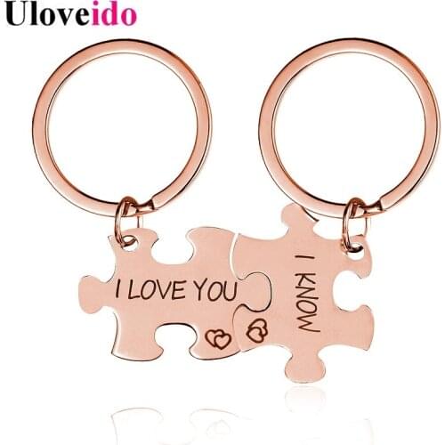Uloveido Stainless Steel His and Hers Couples Keychains Set for Women Men Personalized Lovers Puzzle Matching Key Chain SN141