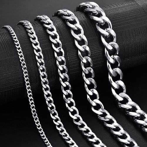 Jiayiqi 3-11mm Stainless Steel Necklace Chain Men Long Curb Link Choker Male Female Filled Solid Necklace Jewelry Christmas Gift