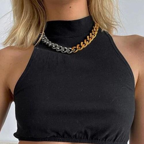 Gold Silver Color Stitching Thick Link Chain Necklace for Women Hip Hop Goth Clavicle Chain Necklace Collar Statement Jewelry