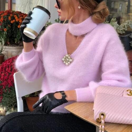 COKAGO Turtleneck Cashmere Pink Top Womens Sweater Oversize Female Deep V Women Sweaters Knitted Korean Jumpers Female 2021