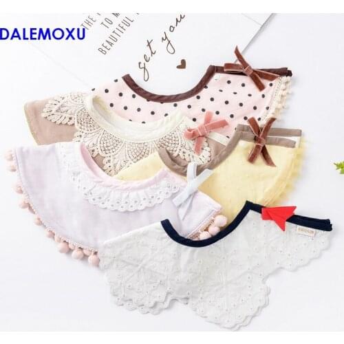 DALEMOXU Baby Girl Bibs Cute 360 Degree Cotton Fake Collar Tassel Infant Newborn Aprons Baby Bibs Adjustable Burp Cloths Bandana