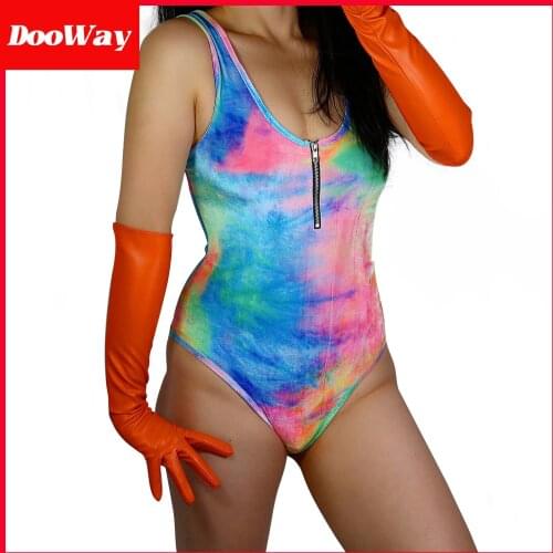 DooWay Long Faux Leather Gloves for Women Opera Dance Party Orange 20 inches