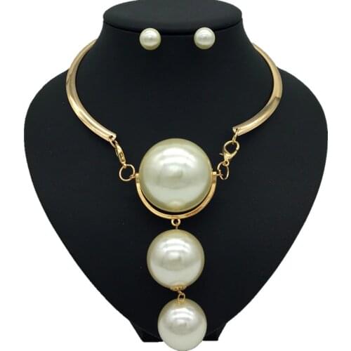 Dubai Gold Pearl Wedding Jewelry Sets African Bridal Necklace Earrings Exaggerated Style Women Fashion Accessories
