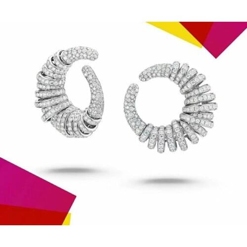 Jankelly Luxury c shape Geometric Stud Earring For Women Wedding Luxury Full Cubic Zircon Dubai Bridal Jewelry