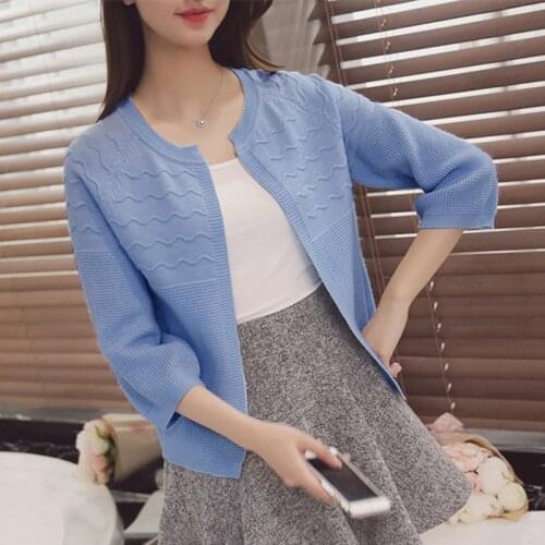 2021 Womens New Short Sweater Knitted Thin Cardigan Korean Top Shoulder Outer Spring/Summer Womens Jacket Sweater