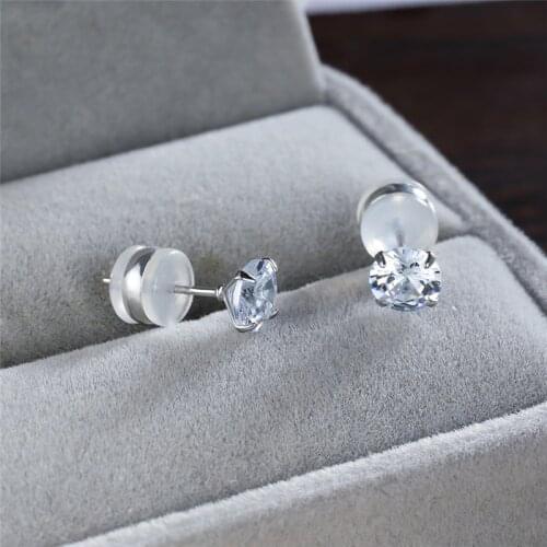 Classic Round White Zircon Stud Earrings Minimalist Crystal Small Stone Earrings For Women Wedding Jewelry Silver Color Earrings