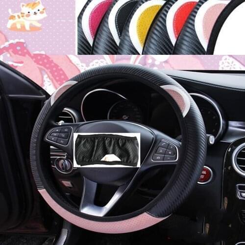 Cat Carbon Car Steering Wheel Cover Anti-Slip For Hyundai Solaris Tucson 2016 I30 IX35 I20 Accent Santa Fe Citroen C4 C5 C3 C2