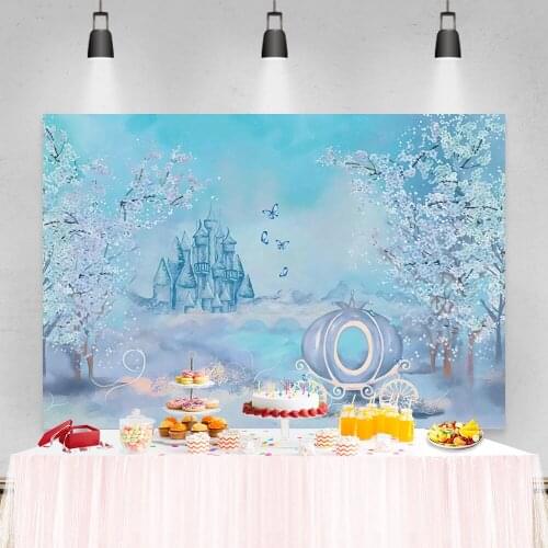 Laeacco Baby Shower Photophone Blooming Trees Castle Carriage Clouds Photography Backdrops Photo Backgrounds Newborn Photocall