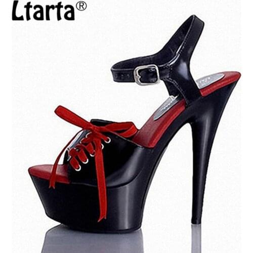 LTARTA 15cm Heels New Super High Heel Thin Heel Nightclub Waterproof Platform Hentian High Sexy Lace Up Sandals LYP