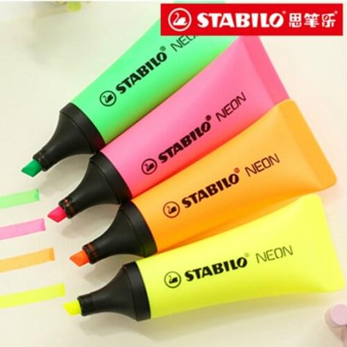 4 colors/set Germany STABILO Marker Pen Highlighter Pen Toothpaste NEON 72# Oblique Nib Students School Office Stationery
