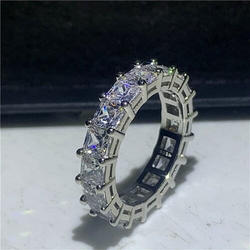 Handmade promise Rings 100% 925 sterling Silver Asscher Cut Diamond Engagement Wedding Band Rings for women Men Finger Jewelry