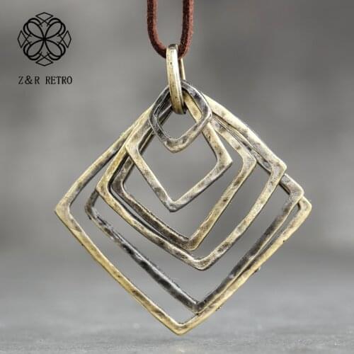 Necklaces Pendants for Women Jewelry Long Rope Brown Chains Vintage Choker Bronze Alloy Charm suspension jewellery 6*6.6cm 2020