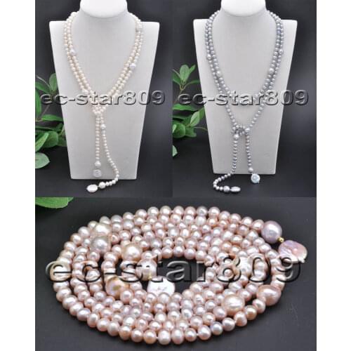 P5766 50" Gray Lavender White Coin & Round & Edison KESHI REBORN PEARL NECKLACE