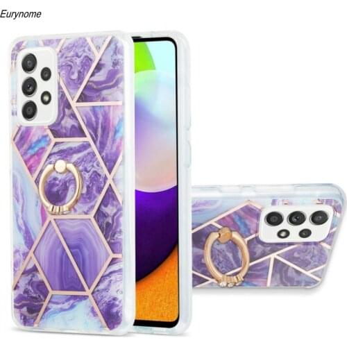 Plating Case For Samsung Galaxy A52 A72 A32 5G A42 A21S M51 A51 A71 A31 A12 Ring Stand Shockproof IMD Silicone Marble Cover