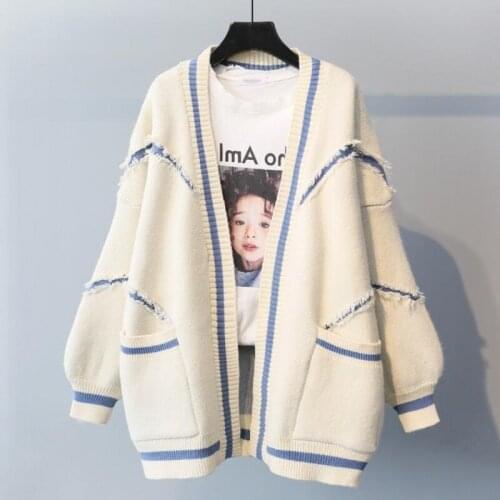 Casual plus size womens lazy sweater cardigan coat mid-length spring 2021 new loose net red fashion letter knitted jacket s216