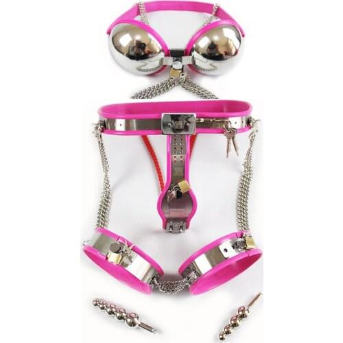 Manyjoy Female Stainless Steel Chastity Belt Device Bra Pair Thigh Full Accessories