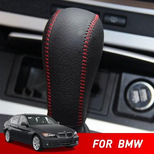 For BMW Anti-slip Car Gear Shift Knob Cover for BMW E60 E90 X3 X5 Z4 6 Series Accessories Car Styling DIY PU Leather Red/Black