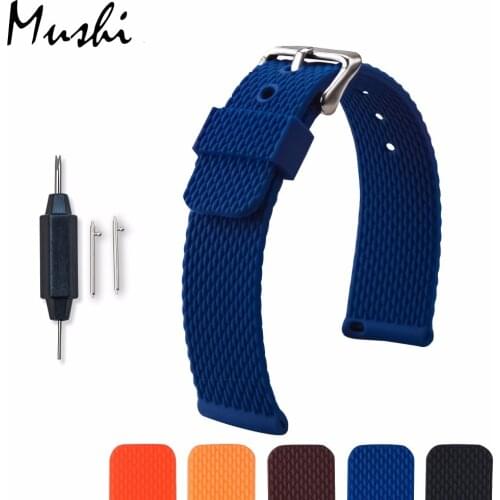 MS Silicone Watchband Diver Watch Band Rubber Watch Strap with Brushed Stainless Steel Buckle Clasp 18/20/22/24 mm Watch Strap