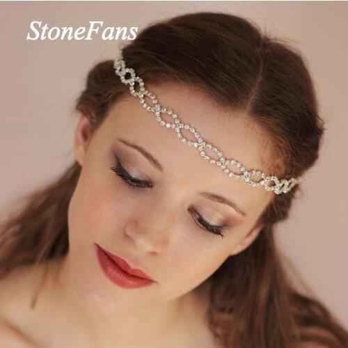 Luxury Bridal Wedding Tiara Crystal Headband Hair Chain Jewelry for Women Fashion Rhinestone Hair Chain Elastic Headband Crown