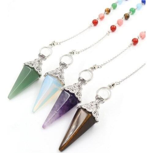 Crystal Chakra Pyramid Pendulum Chain Pendant Energy Power Reiki Healing Amulet