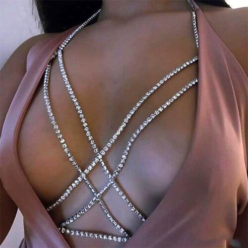 Sexy Lingerie Chest Chain for Women Shiny Crystal Rhinestone Bra Body Chain Bikini Jewelry Porn BDSM Bondage Sexy Party Game