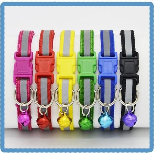 Reflective Dog Cat Collar New Fashion Style Safety Plastic Buckle Nylon Small Dog Collar Cute Puppy Pet Collar 6 Color With bell
