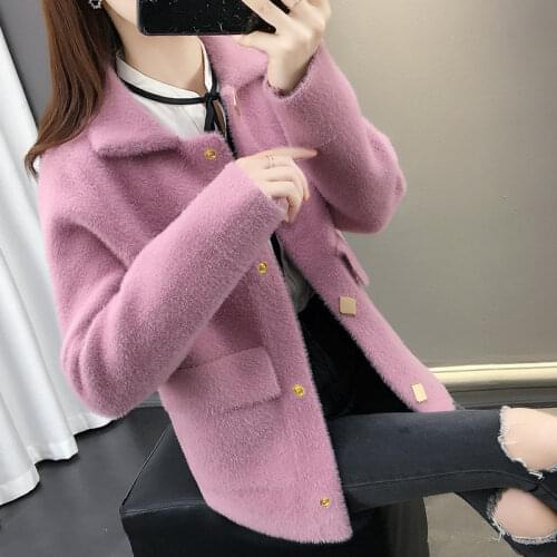 Imitation Mink Sweater Jacket Women Short Spring Autumn Casual Knitted Females Cardigan Sweater