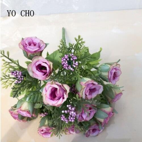 YO CHO Artificial Berries Silk Roses Flowers Bundle Wedding Artificial Flowers Table Centerpiece Valentine Day GIft Rose Flowers