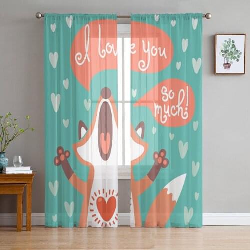Cartoon Fox Love Illustration Sheer Curtains for Living Room Bedroom Kitchen Chiffon Tulle Curtains Home Hotel Coffee Decor