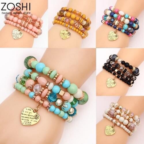 ZOSHI 3-4pcs Fashion Boho Bracelets&Bangles Women Stone Beaded Bracelet Set With Colorful Gem Long Wrap Bracelet for Women Gift