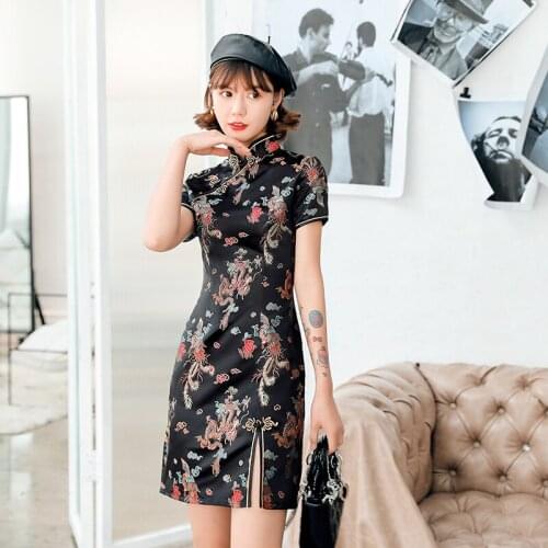 Plus Size Vintage Cheongsam Mandarin Collar Elegant Slim Qipao Female Satin Dress Sexy High Split hanfu women Chinese Dress new